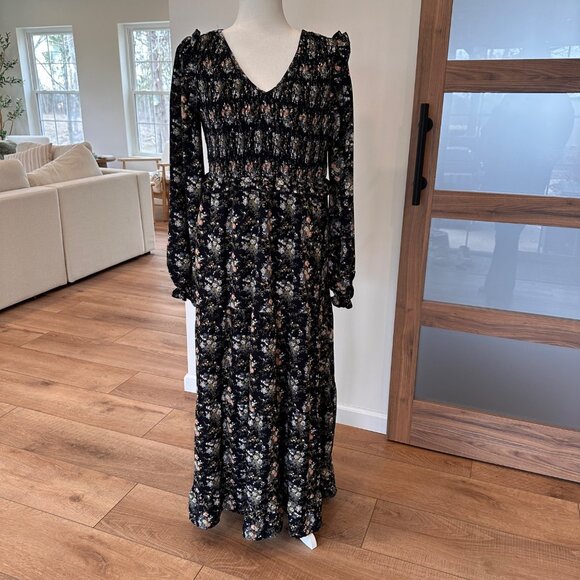 Heyson | M Long Sleeve Maxi Dress Blue Floral Boho Cottagecore Tiered Smocked - Picture 1 of 11